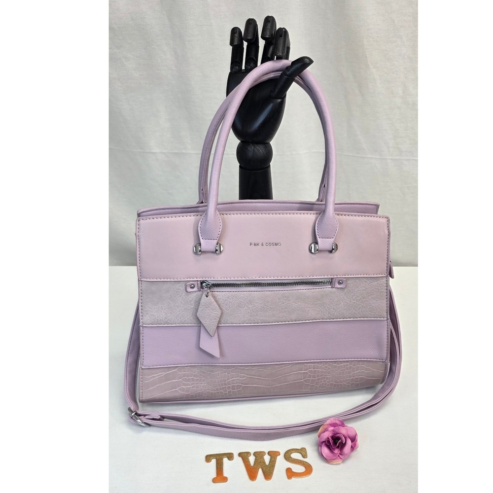 Pink & Cosmo Lavender Purple Paneled Satchel Handbag Crossbody Bag - Picture 2 of 16